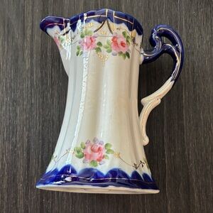 Floral Blue and White Ceramic Pitcher